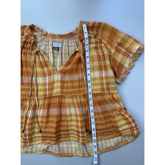 Anthropologie Pilcro Bette Babydoll Top XS Orange Flowy Peasant Gauzy Milkmaid - Picture 12 of 16